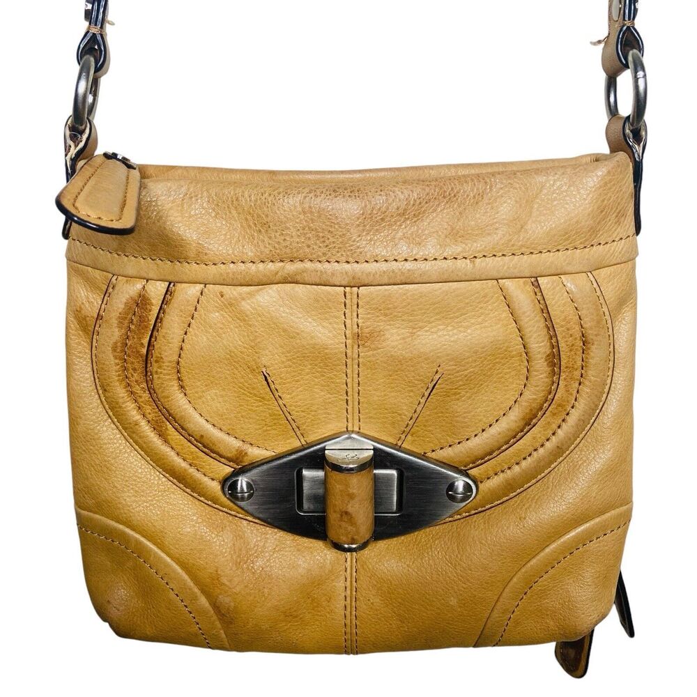 B. Makowsky Leather Crossbody Bag Brown Caramel 10x9” Zipper Closure 23" Strap
